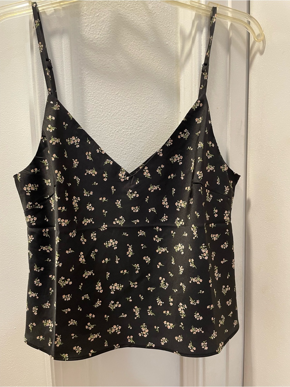 Women's Black Floral Satin Cami with Adjustable Straps
